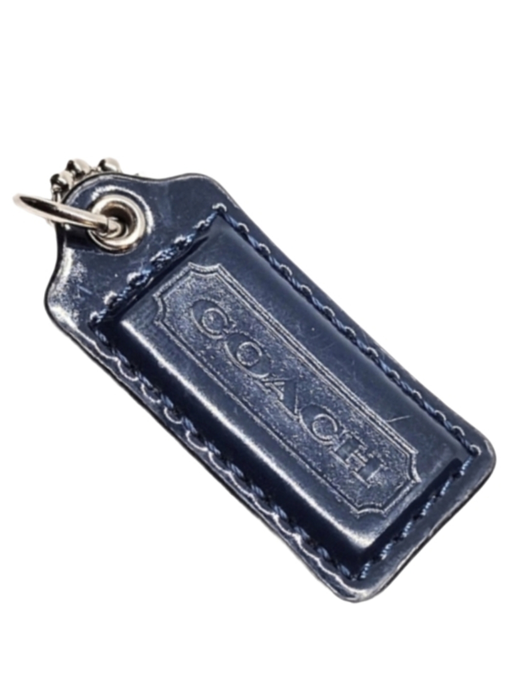 🫐 Y2K 2" Coach Indigo Blue Leather Hangtag Bag Fob Purse Charm Keychain Pendant